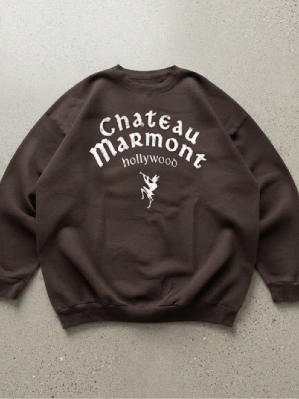 Dark Chocolate Crewneck Sweatshirt with White Chateau Marmont Logo